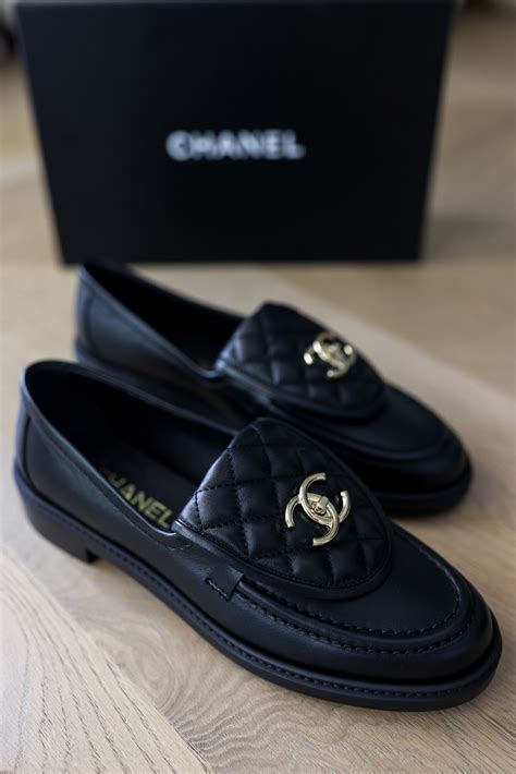 chanel leather loafers round toe black mules|Chanel lambskin loafers.